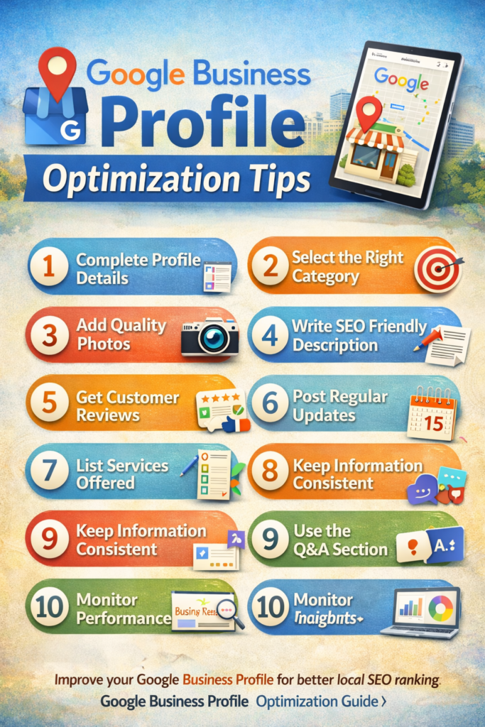 google business profile tips to improve local seo ranking and google maps visibility